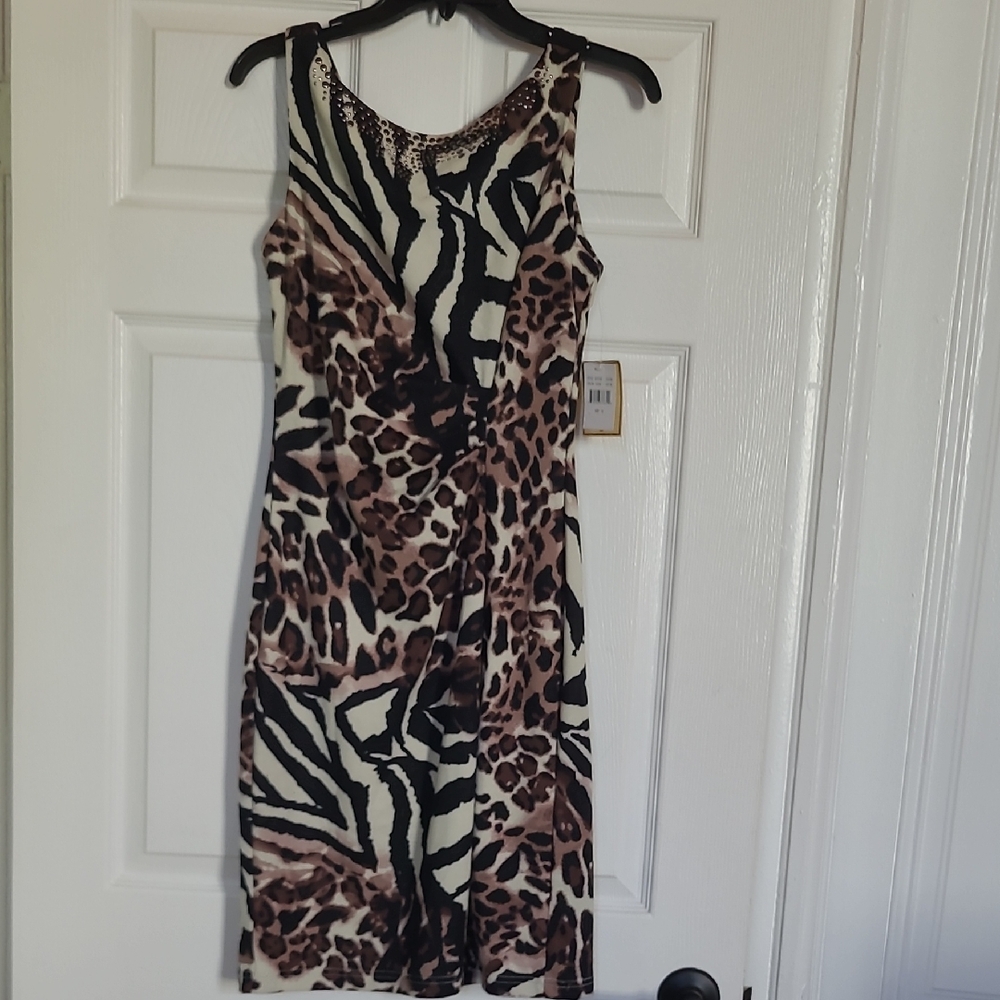 Jonathan Martin Black and Brown Animal Print Midi Dress